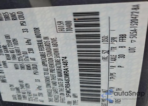 2021 Ford Bronco Sport from USA, damaged, VIN 3FMCR9A63MRA14874